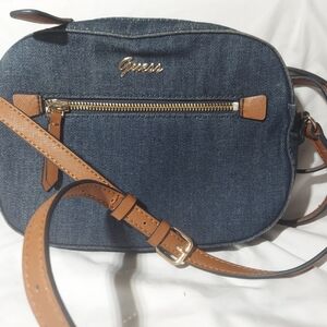 Deadstock Guess Blue Denim Crossbody Bag with Brown Straps